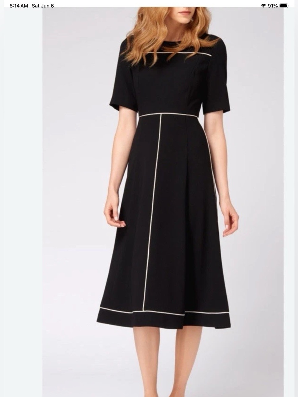 LK Bennett London Indina midi black w/ white piping S-4